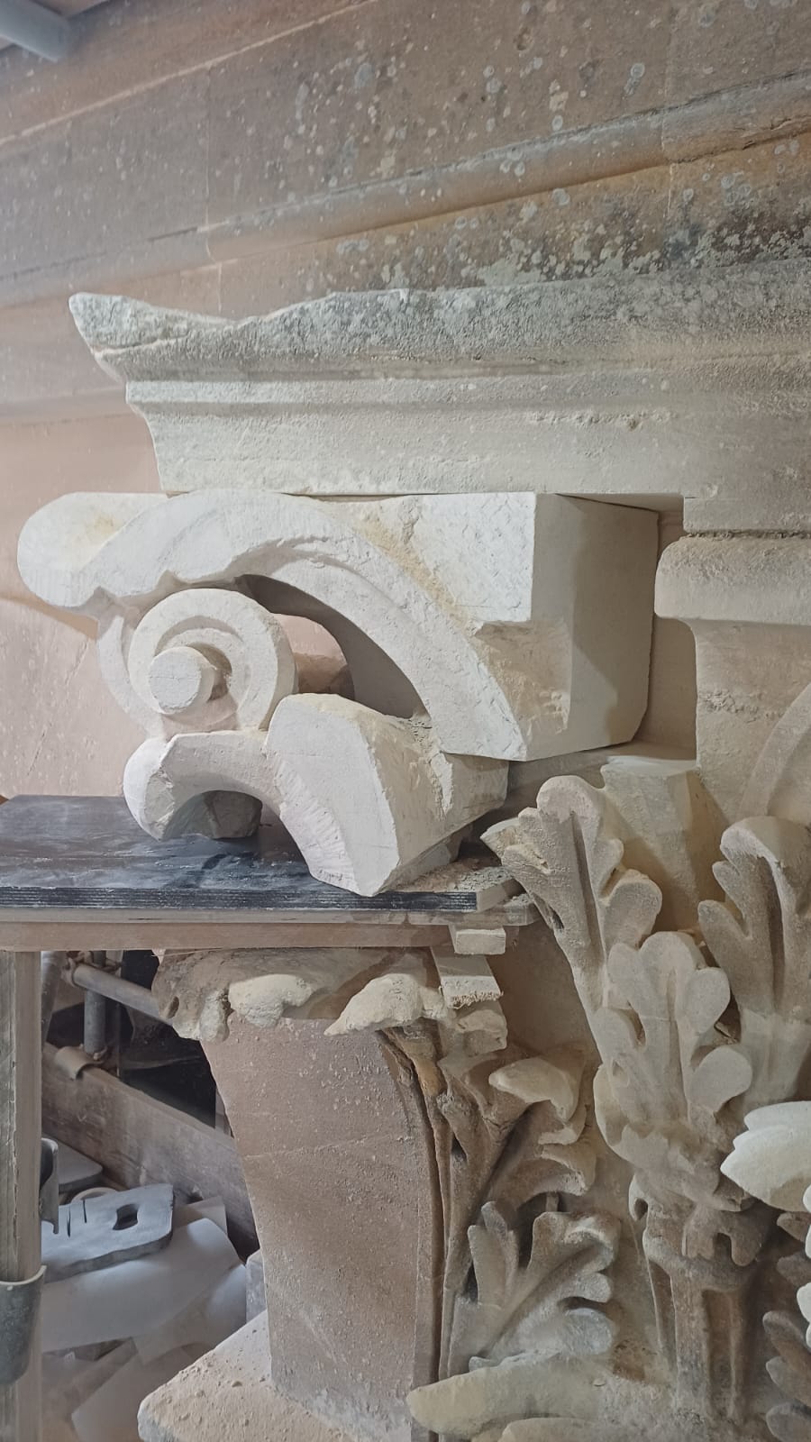 Completed traditional masonry repair using lime mortar